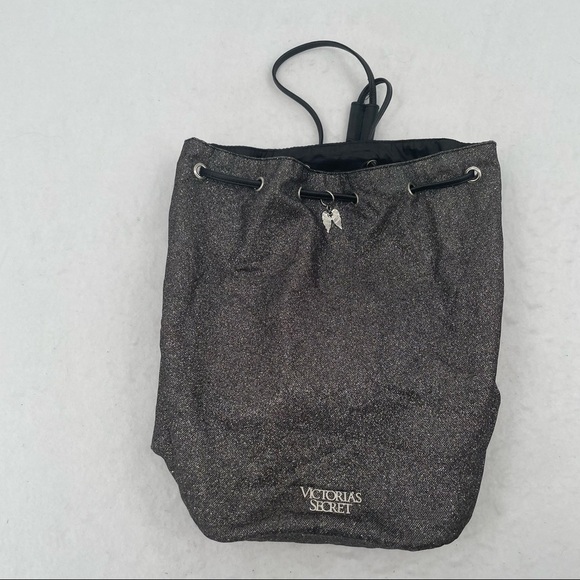 VICTORIA’S SECRET Angles Black Sparkle Drawstring Bag - backpack - Picture 1 of 11